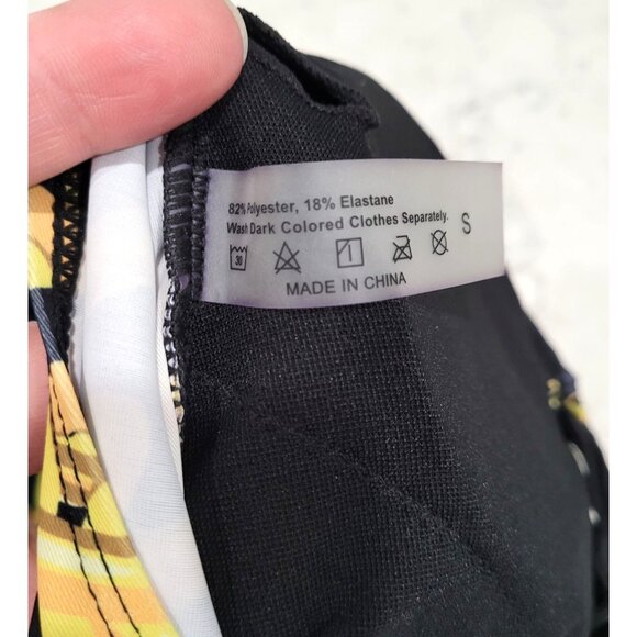 Chain Print Black & Gold One-Piece Swimsuit with Halter Tie & Lace Up Front S - Picture 4 of 7